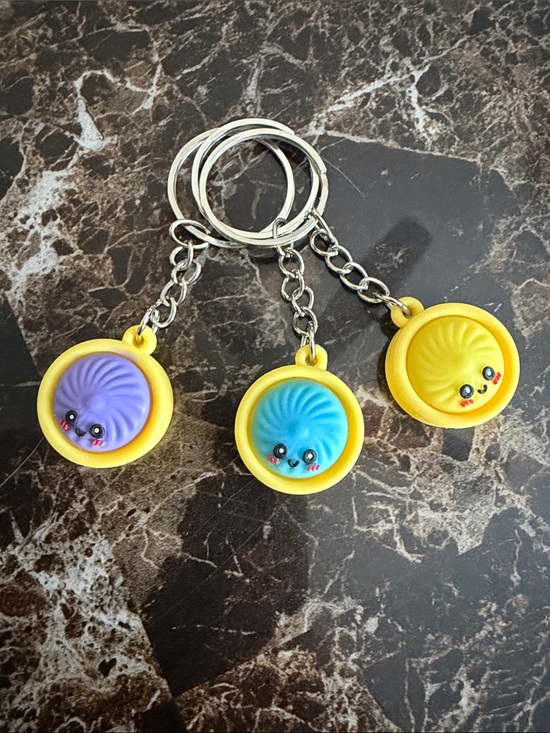 Other - Squishy Face Keychain Set with Yellow Frame and Colorful Faces (3)